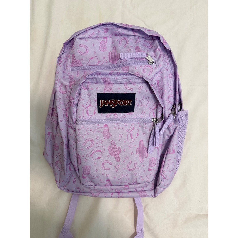 JanSport Big Student Backpack Pastel Lilac Purple Western Print Texas NWT